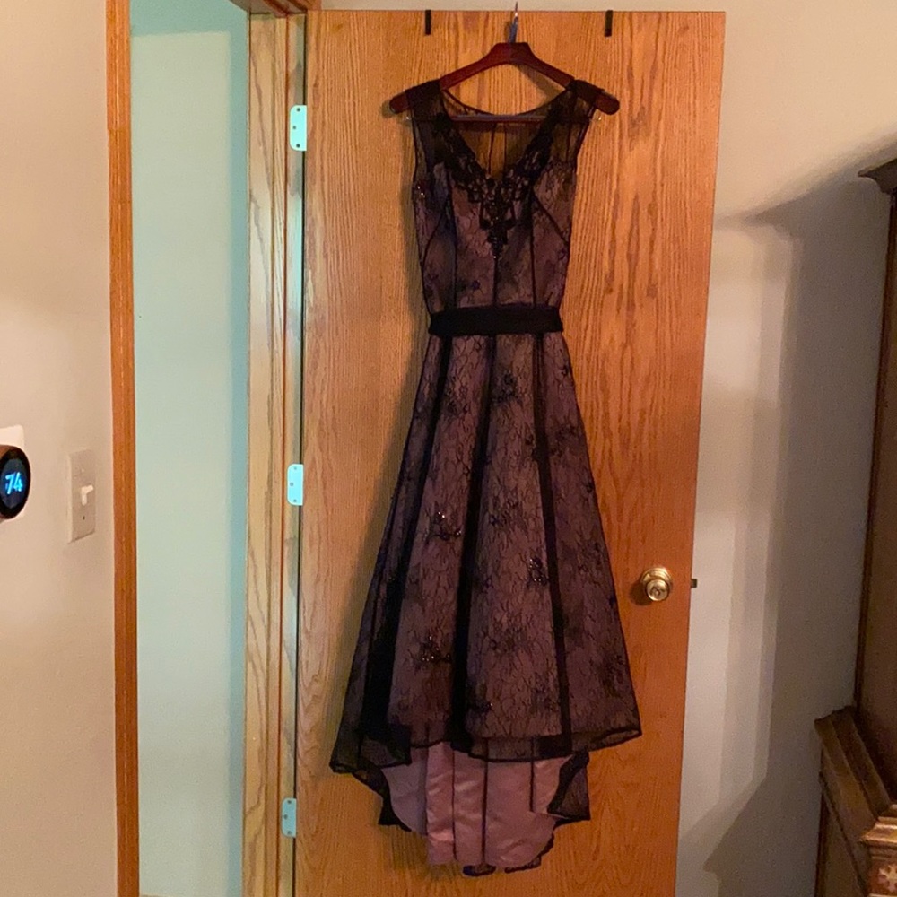 Phase Eight black lace overlay ball gown, fits like a US2